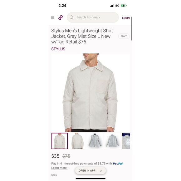 NEW Mens Stylus Lightweight Jacket Gray Mist L - Picture 1 of 4